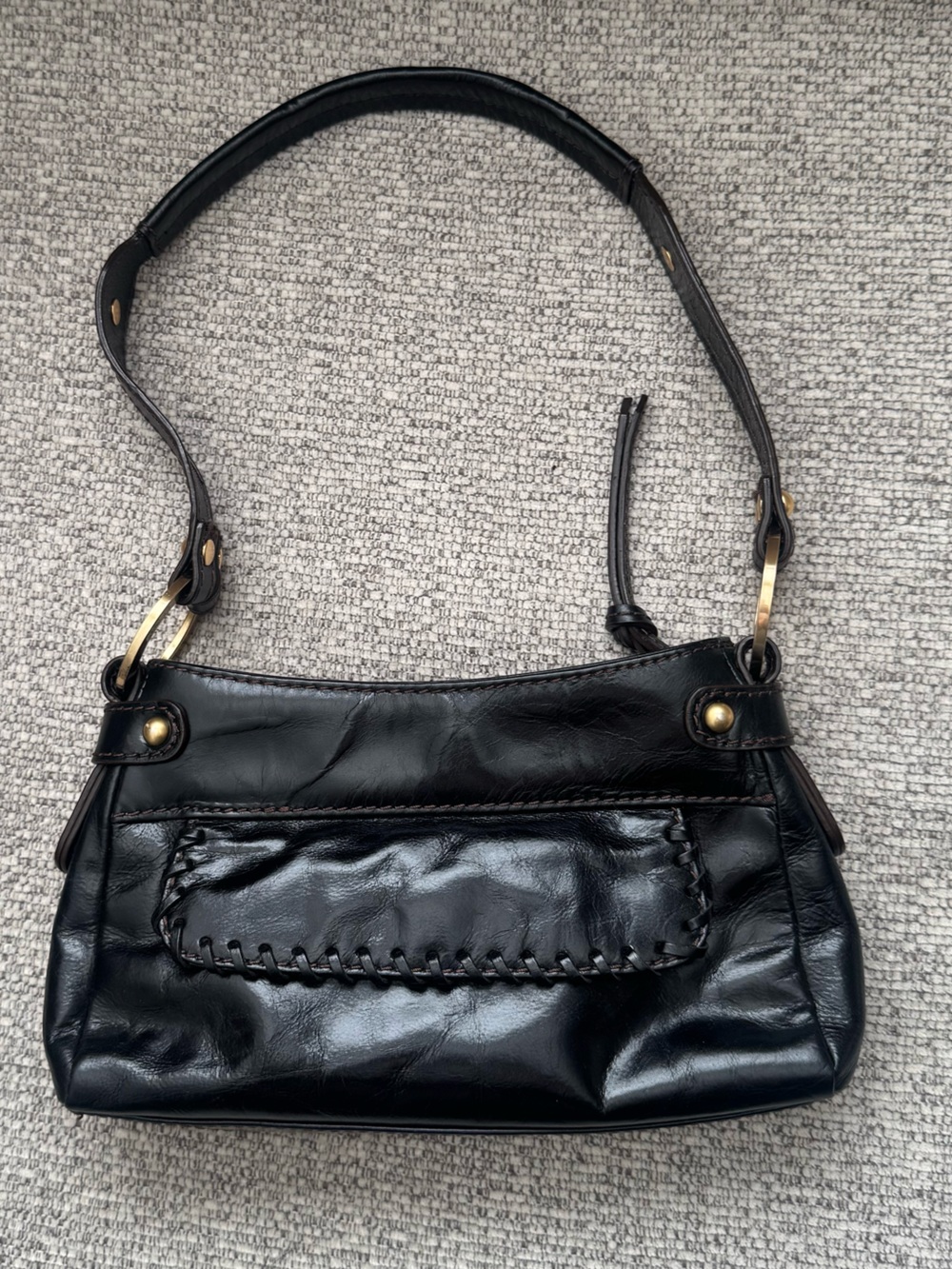 Franklin Covey Black Leather Bag with Gold Hardware